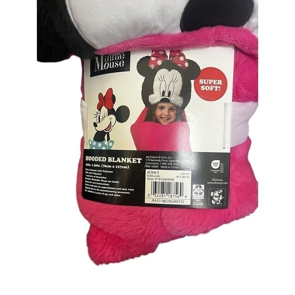Kids Disney Minnie Mouse Plush Hooded Blanket Throw 30in x 50in NEW